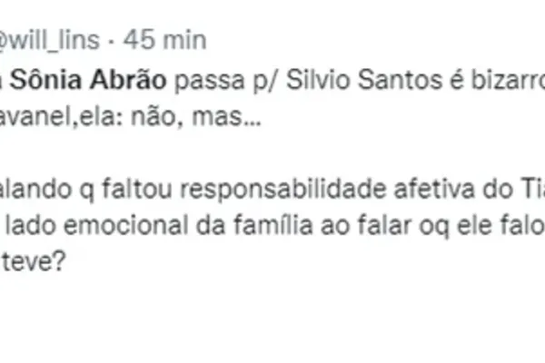 
				
					Sônia Abrão detona Tiago Abravanel por conta de Silvio Santos: entenda
				
				