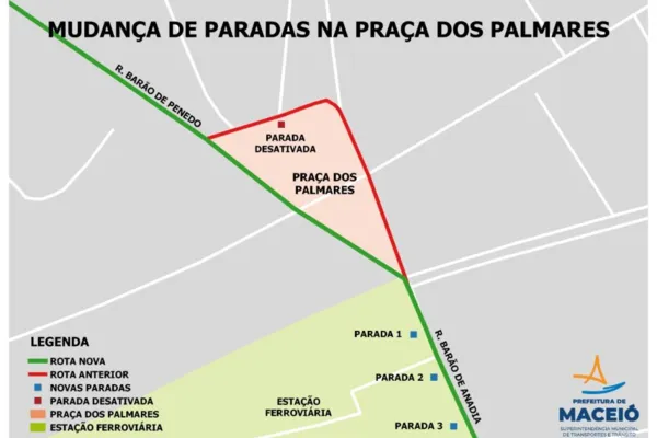 
				
					SMTT altera pontos de ônibus localizados na Praça dos Palmares
				
				