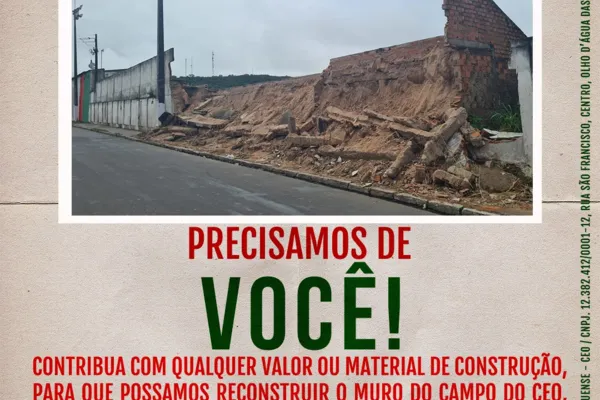 
				
					CEO pede doações para reerguer muro e arquibancada do Édson Matias
				
				