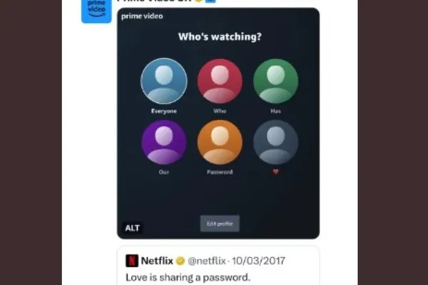 
				
					Prime Video debocha de decisão da Netflix sobre contas compartilhadas
				
				