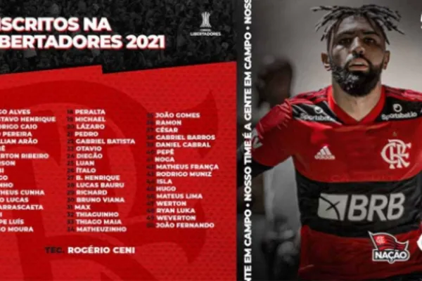 
				
					Flamengo divulga lista dos 50 jogadores inscritos para a Libertadores 2021
				
				