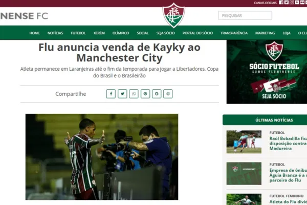 
				
					Manchester City anuncia contratação de Kayky, do Fluminense, para 2022
				
				