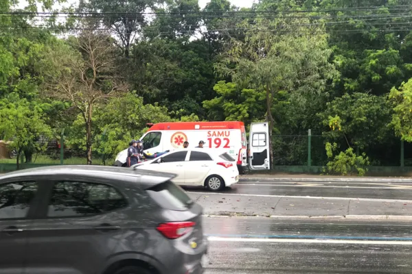 
				
					Em pista molhada, motorista colide carro contra árvore
				
				
