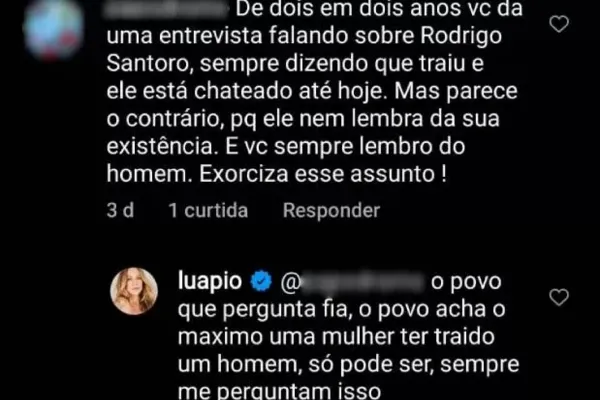 
				
					Luana Piovani rebate alfinetada de seguidora sobre Rodrigo Santoro
				
				