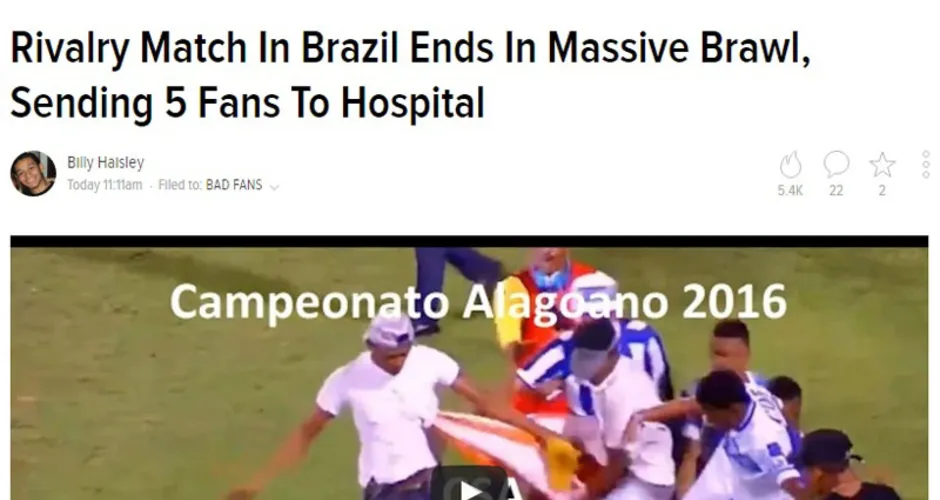 Imagem ilustrativa da imagem Imprensa internacional repercute violência na final do Campeonato Alagoano
