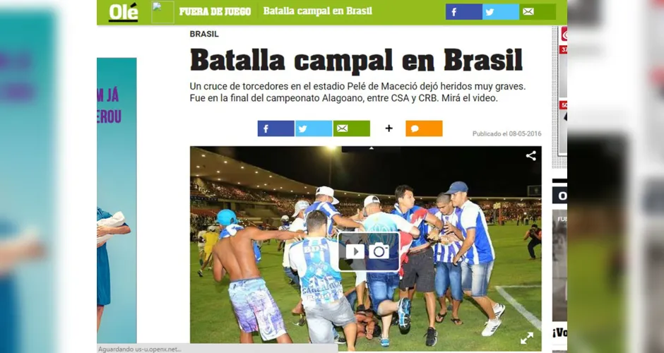 Imagem ilustrativa da imagem Imprensa internacional repercute violência na final do Campeonato Alagoano