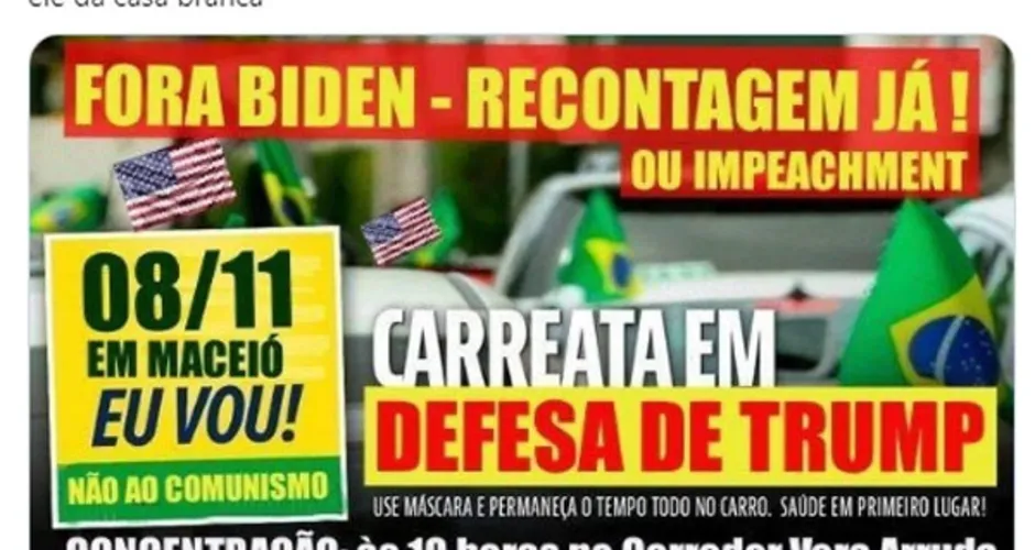 Imagem ilustrativa da imagem Carreata fake em Maceió em defesa de Trump vira piada nas redes sociais