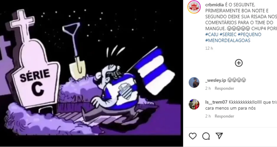 Torcedores do CRB enchem redes sociais de memes e posts em que provocam a torcida do CSA depois do rebaixamento do clube azulino