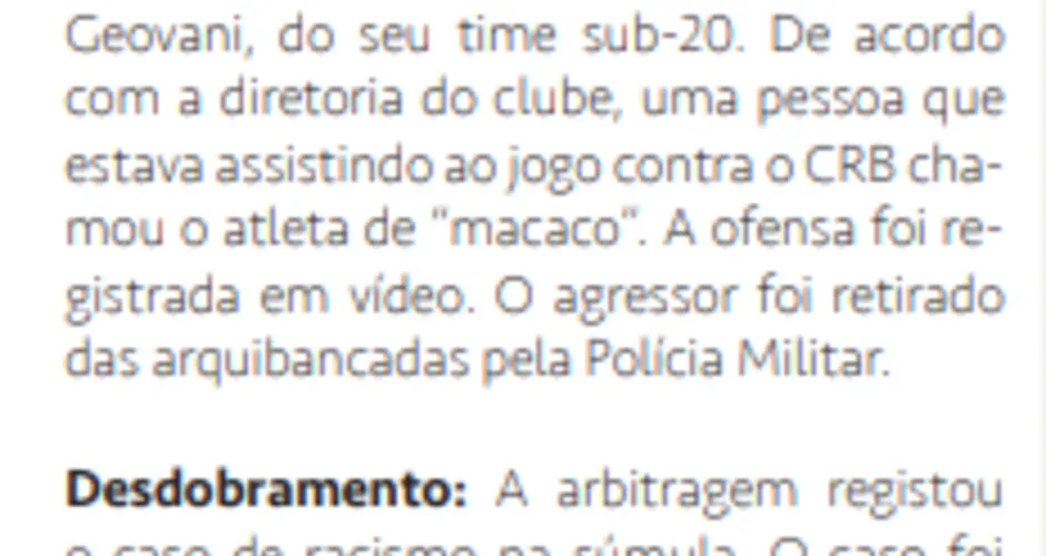 Caso de injúria sofrido pelo atleta Giovani, durante uma partida contra o CRB, no Alagoano sub-20 de 2021