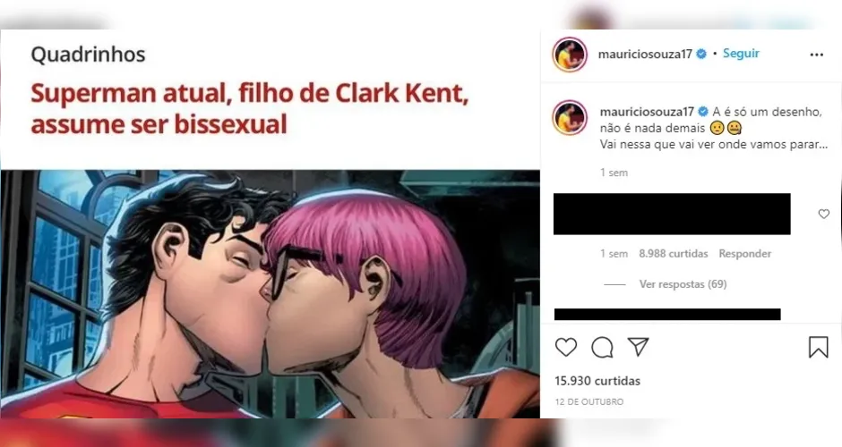 Publicação de Maurício Souza sobre o Superman se assumir bissexual