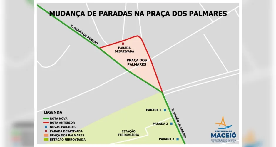 SMTT altera pontos de ônibus localizados na Praça dos Palmares