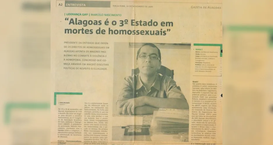 Entrevista com Marcelo Nascimento ao jornal Gazeta de Alagoas, em 14 de novembro de 2006