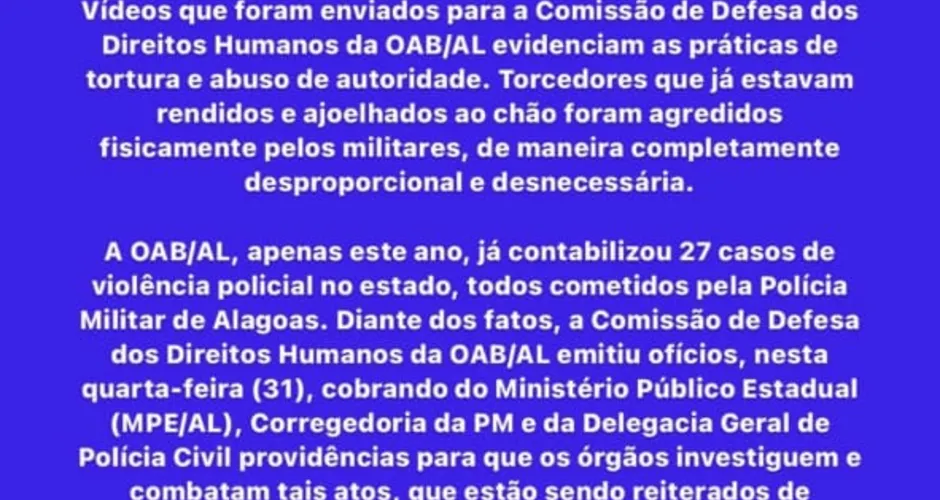 Nota oficial da Ordem dos Advogados do Brasil em Alagoas