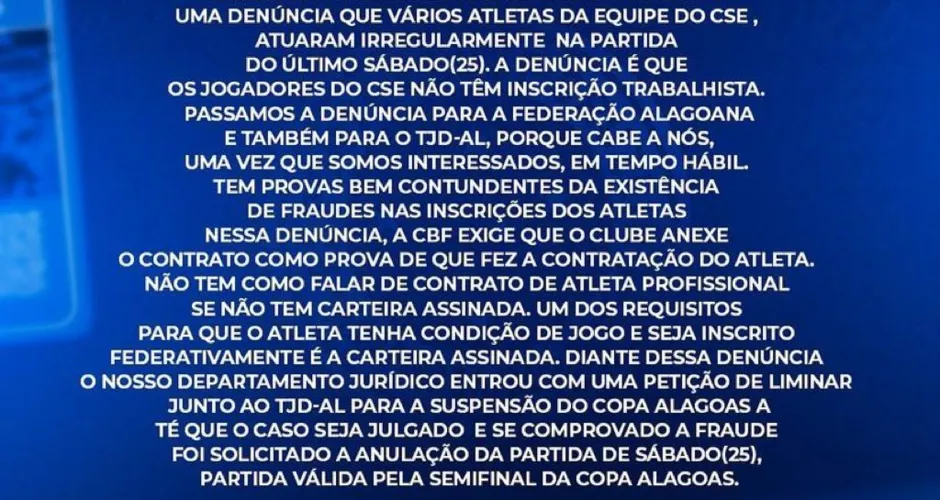 Cruzeiro denunciou suposta irregularidade no CSE