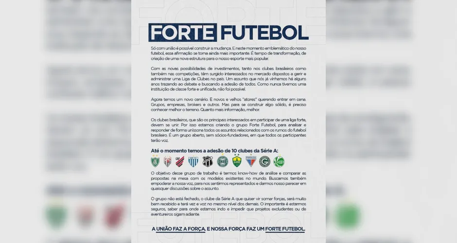 Forte Futebol, atualmente, contempla 11 clubes do futebol brasileiro