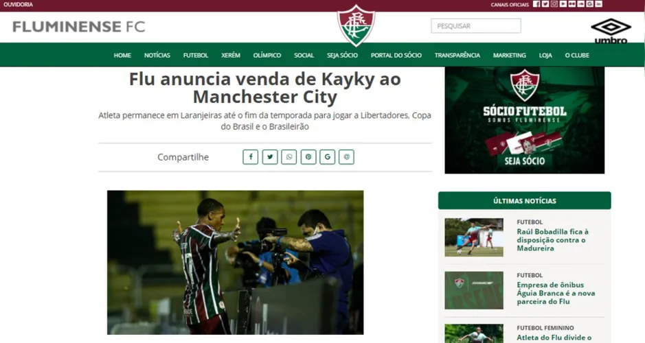 Fluminense confirma venda de Kayky para o Manchester City