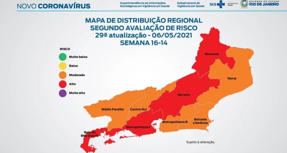 Mapa de Risco de Covid-19 no Estado do Rio, em 06/05/2021