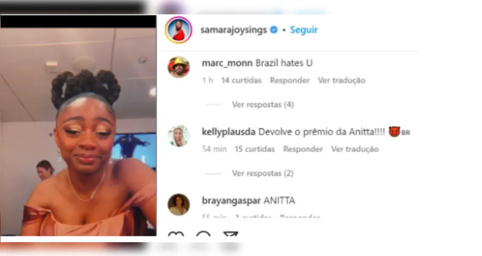 Fãs de Anitta invadem perfil de Samara Joy para fazer comentários negativos