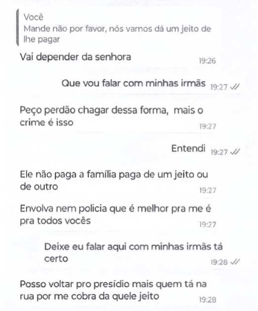Conversa entre acusado e vítima em caso de perfil falso