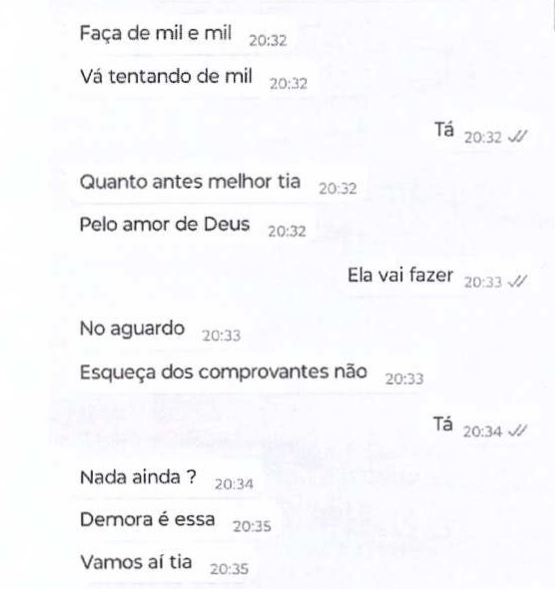 Conversa entre acusado e vítima em caso de perfil falso