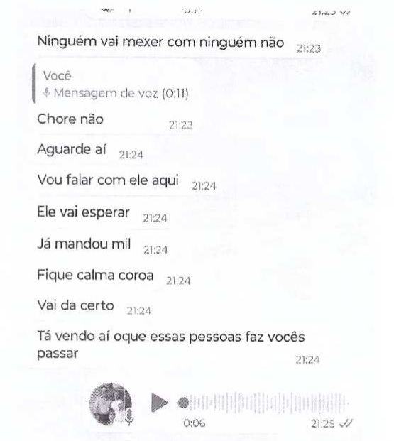 Conversa entre acusado e vítima em caso de perfil falso