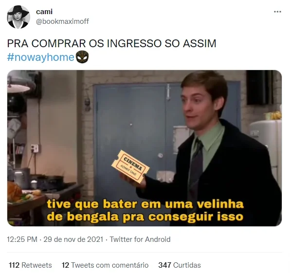 Após a queda dos sites de cinema, as redes sociais foram inundadas com memes sobre o filmeReprodução/Twitter  Homem-Aranha: Sem Volta Para Casa Após a queda dos sites de cinema, as redes sociais foram inundadas com memes sobre o filme