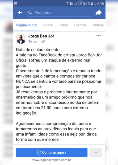 
			
				Ai, ai, caramba, Jorge Ben Jor tem sua conta invadida por hackers
			
			
