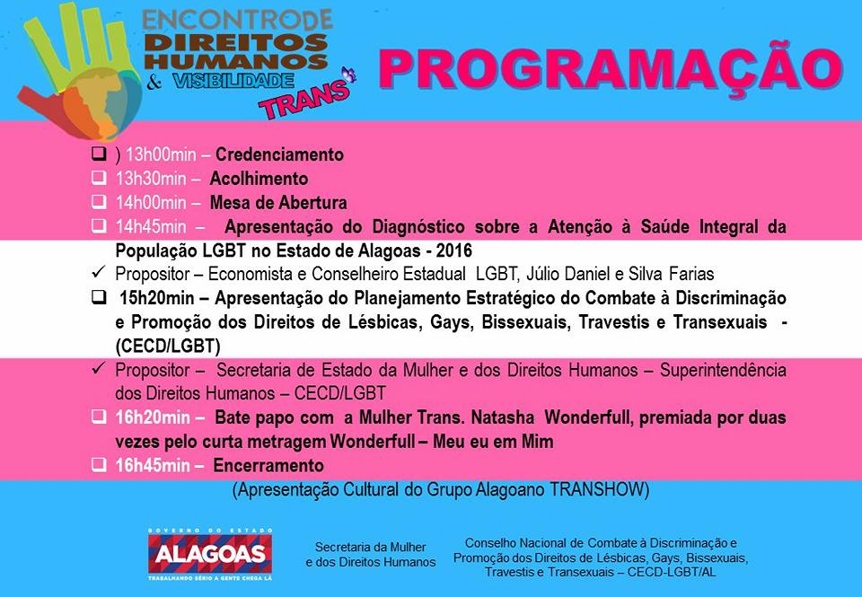Dia da Visibilidade Trans será comemorado em Alagoas com encontro de Direitos Humanos