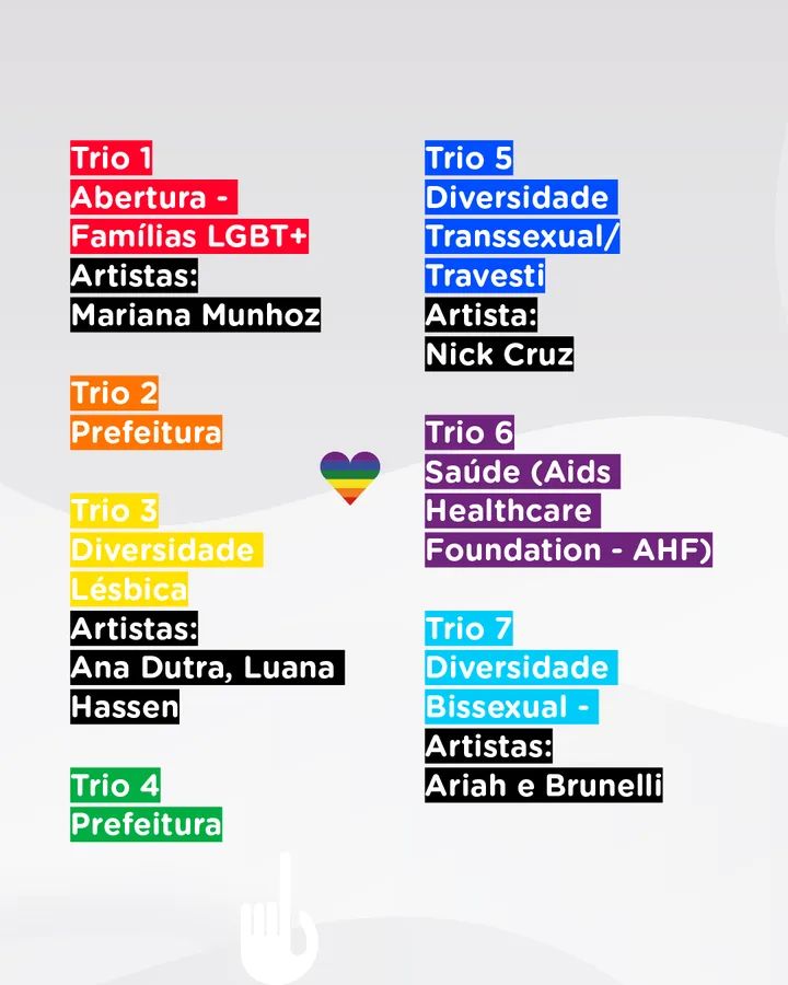Confira as atrações e ordem dos trios da 26ª Parada do Orgulho LGBT+ de São Paulo